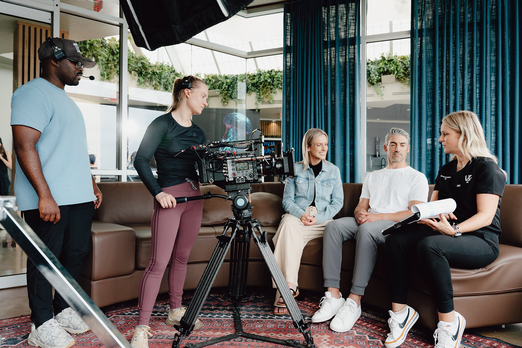 Social Cuts crew filming an interview on location for a health and wellness brand