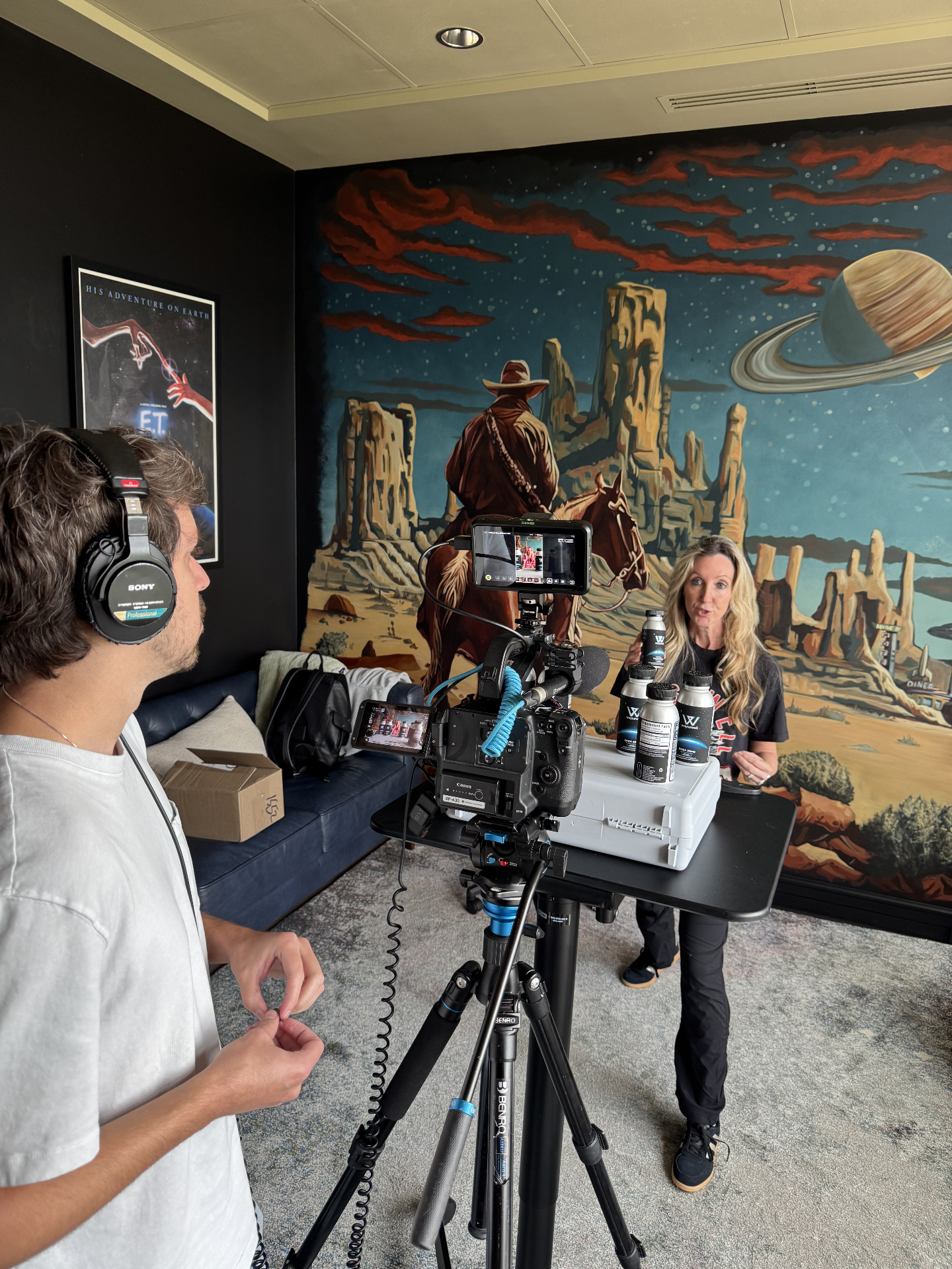 Solo Social Cuts videographer directing a brand founder interview